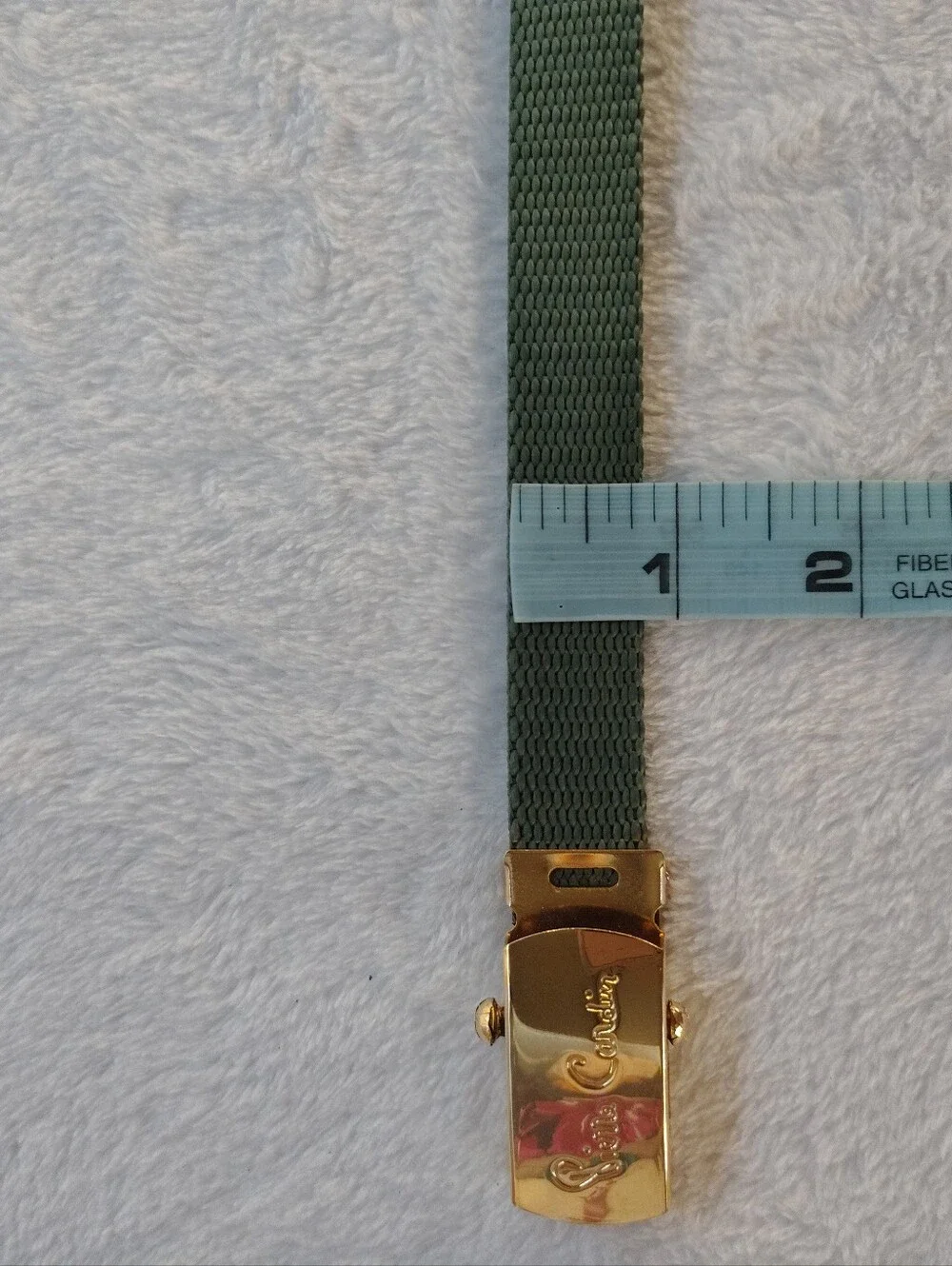 Vintage Pierre Cardin Olive Webbing Belt with Gold-Tone Logo Buckle